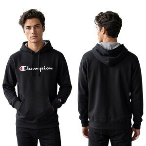 Champion Mens Hoodie Sweatshirt Small Black Embroidered Pullover Classic